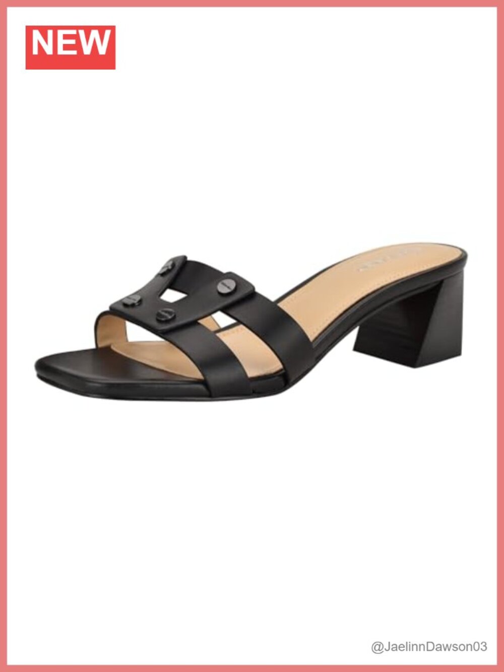 Calvin Klein Andrae Leather Heeled Sandals Slip-On Open Toe Block Heel Ankle
